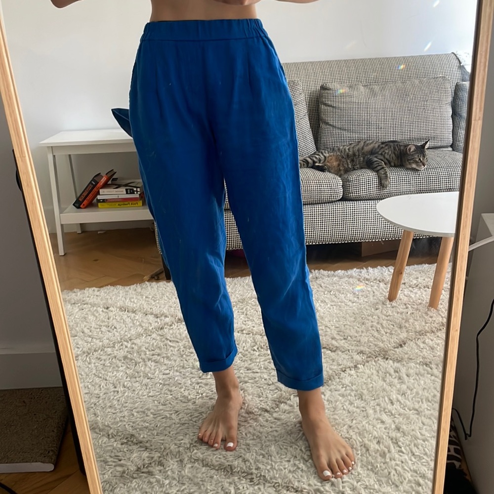 Blue linen pants Benetton